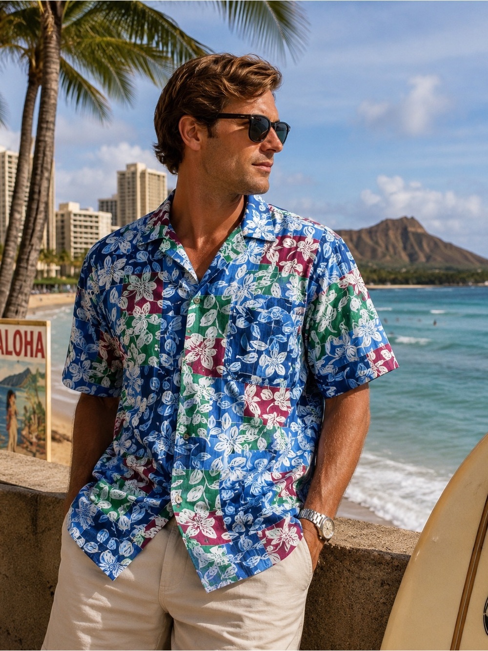 Vintage Chaps Ralph Lauren Tropical Floral Hawaiian Camp Shirt Cotton M